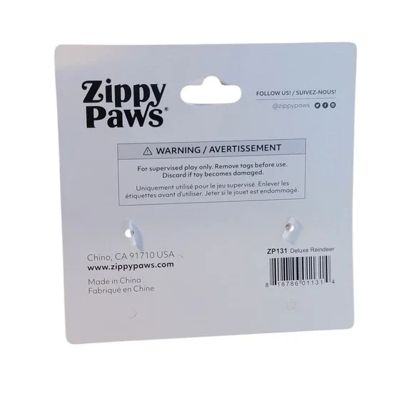 Zippy‎ Paws Deluxe Reindeer Plush Dog Toy Holiday Squeaker 8" x 7" - Picture 6 of 8